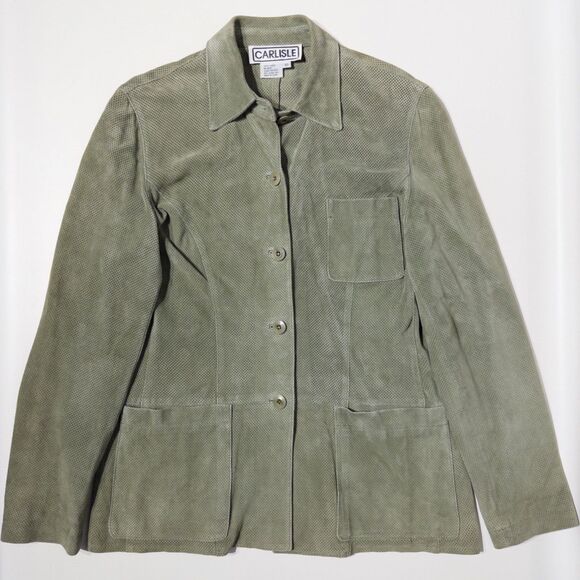 Carlisle Suede Shirt Jacket Green Women's 10 Medium Shacket Overshirt Lagenlook - Picture 2 of 9